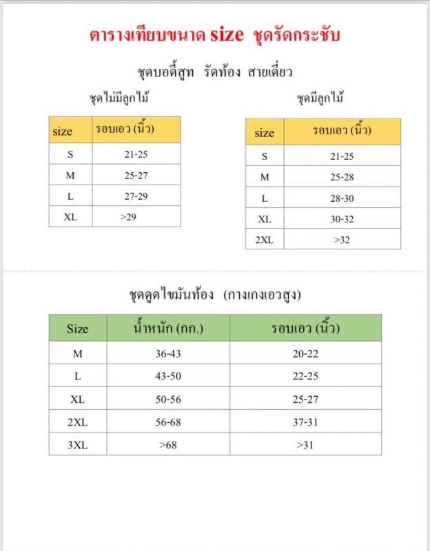 ตารางขนาด size